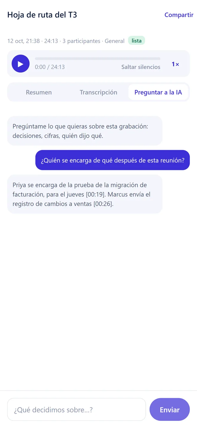 La IA responde quién se encarga de qué después de la reunión