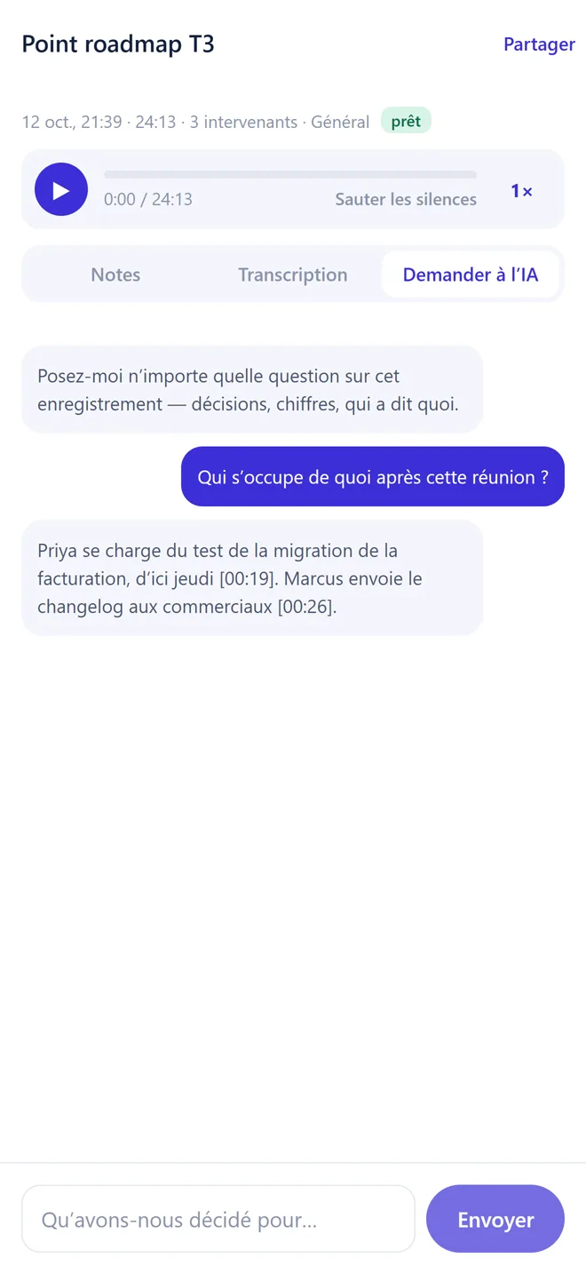L’IA indique qui fait quoi après la réunion