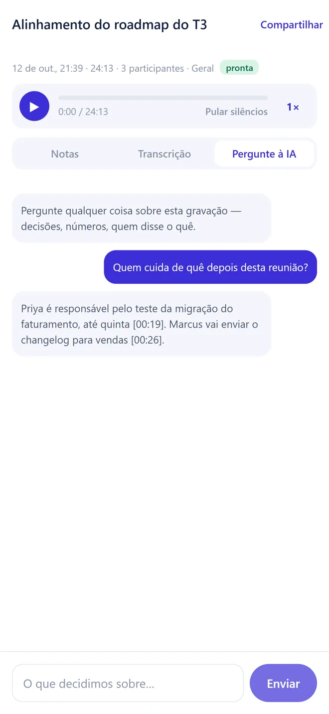 A IA respondendo quem cuida de quê depois da reunião